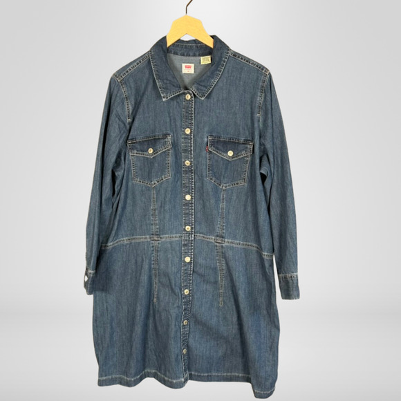 Levi's Dresses & Skirts - Levis Womens Snap Front Denim Ellie Shirt Dress Size 2X Western Country Y2K‎ 90s